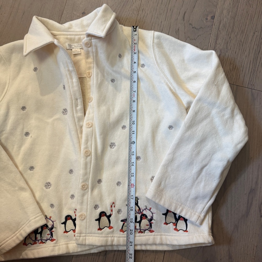 VTG Christopher & Banks W Lg Cream Penguin Embroidered Fleece Cardigan Jacket - Picture 6 of 6